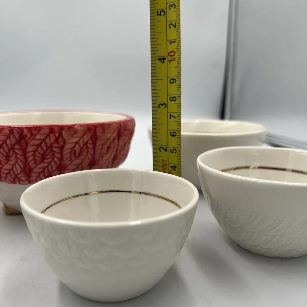 Anthropologie Owl Nested Measuring Cups Ceramic Hand‎ Painted Red Scarf
